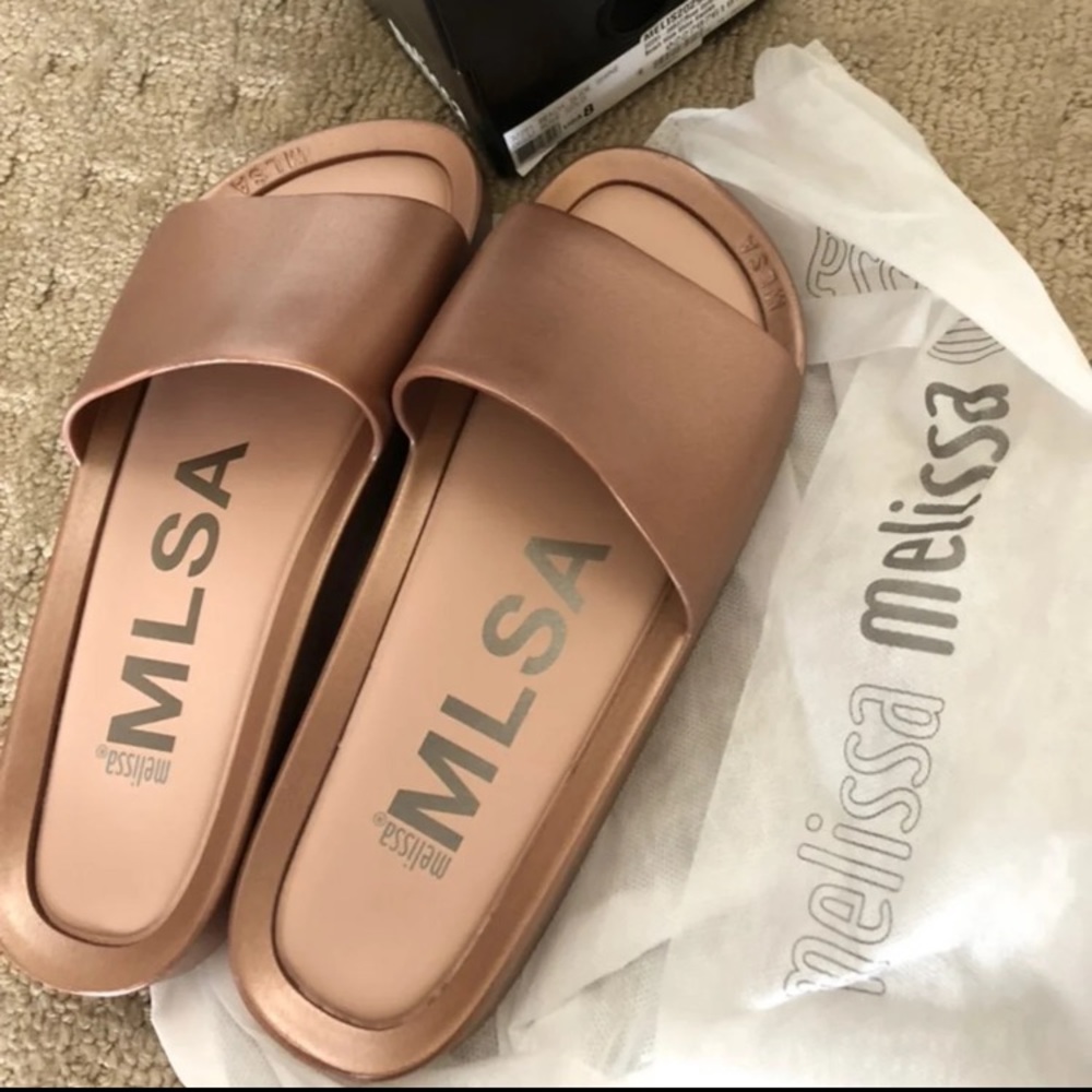 Melissa Rose Gold Slides. Size 8
